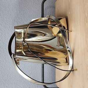 Sassy Jones Metallic Liquid Gold Emma buckets bag